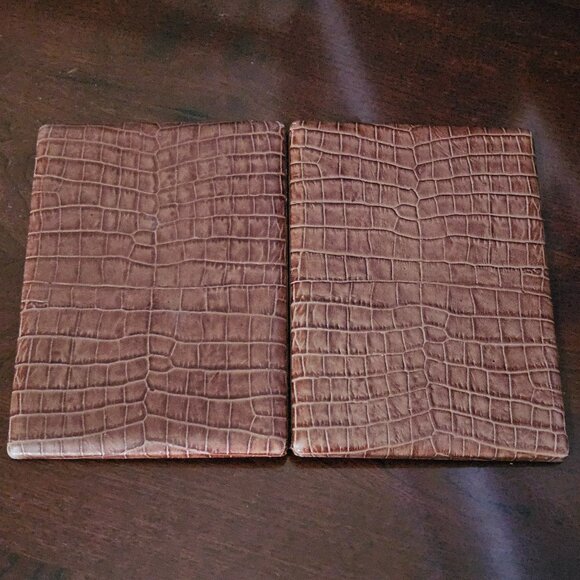 RARE MONICA RICH KOSANN DOUBLE BROWN ITALIAN LEATHER FOLDING FRAME IMAGE CASE - Picture 7 of 15